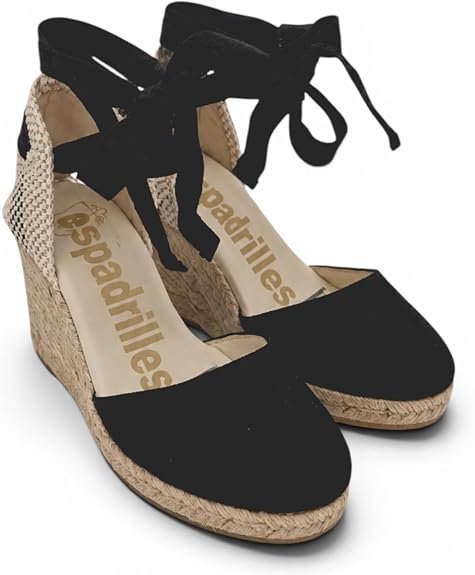 Espadrilles - Scarpa Donna in Tessuto con Zeppa in Corda e Laccio alla Caviglia. Espadrillas estive Eleganti e comode. - immagine 2