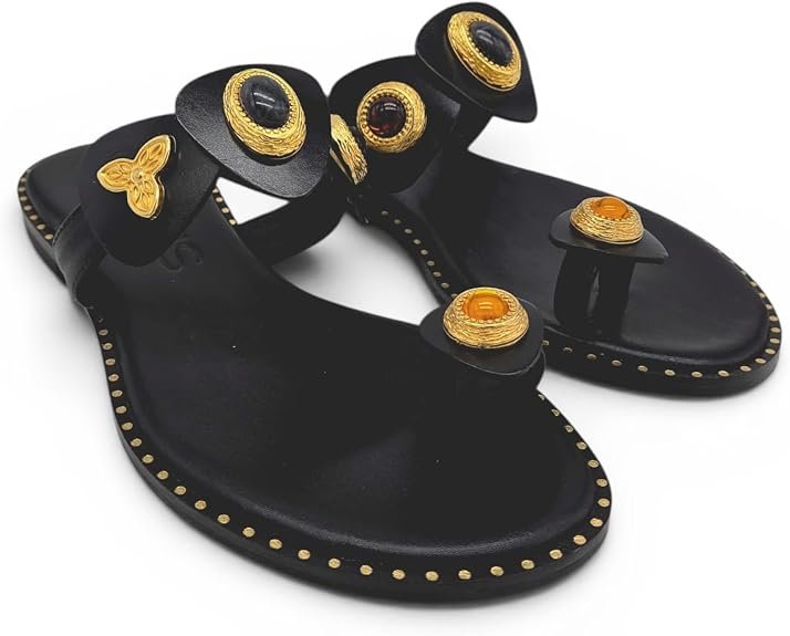 Sandali infradito Donna in pelle con applicazioni gioiello. Artigianali made in Greece. - immagine 3