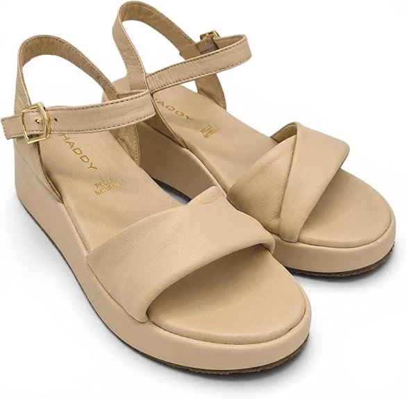 Shaddy - Sandalo Donna in pelle con zeppa platform leggera e cinturino regolabile alla caviglia. Comfort per primavera estate.