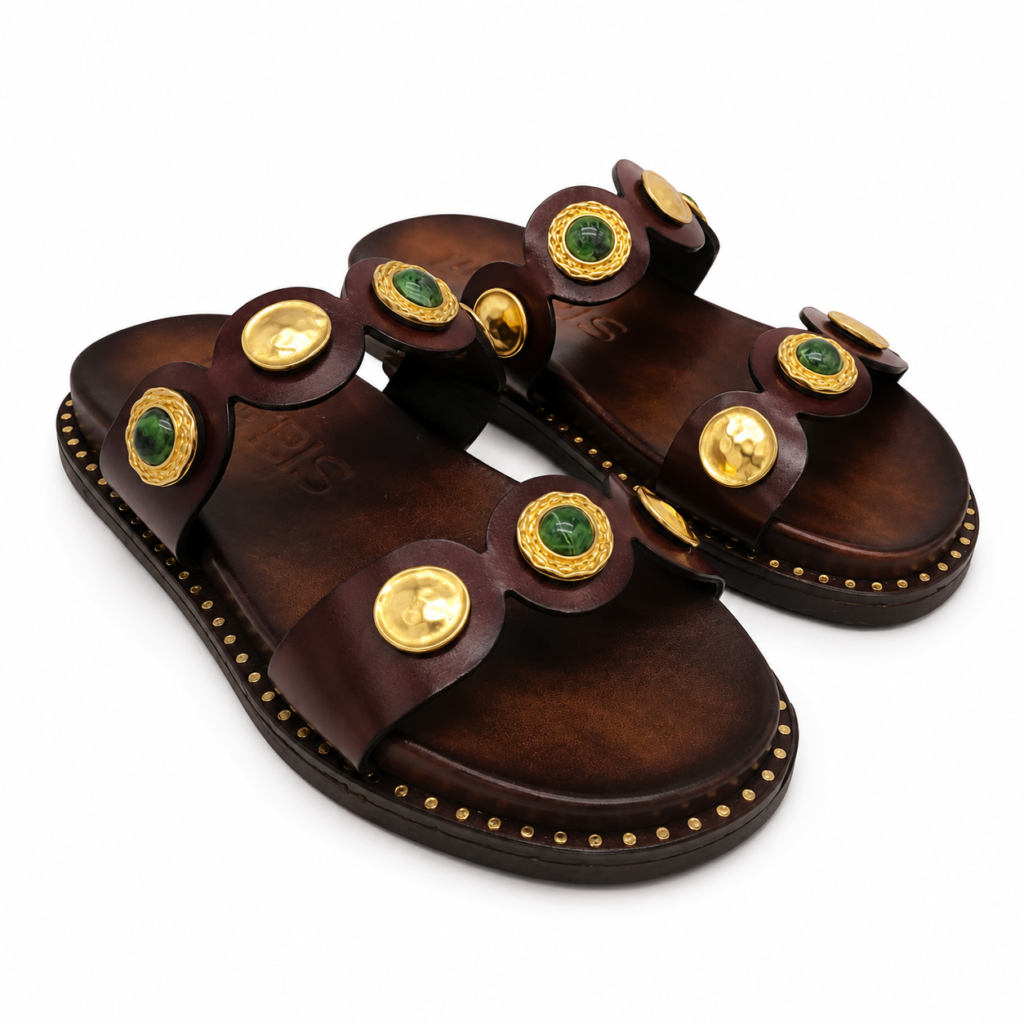 KOTRIS Sandali Donna flatform bassI in pelle artigianali e doppia fascia. Made in Greece