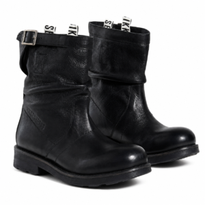 Bikkembergs Stivaletti Donna Mid Cut in Pelle Effetto Used Neri | Gambale Slouchy, Cinturino in Metallo, Suola Antiscivolo, Fodera in Pelle, Punta Rialzata