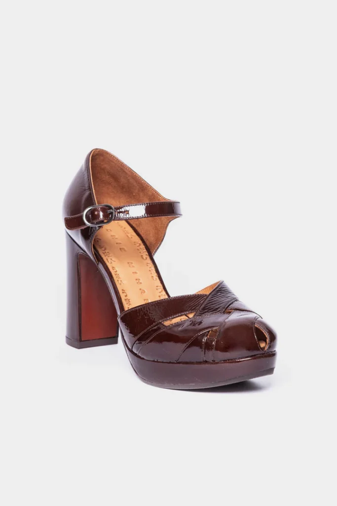 Chie Mihara Scarpa con Tacco Demin Bordeaux in Pelle