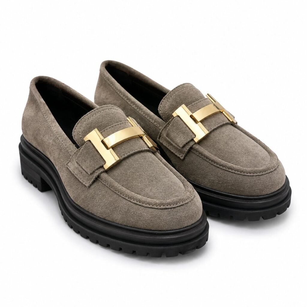 Mocassino Les Tulipes - Scamosciato grigio con Fibbia oro