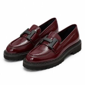 Mocassino verniciato bordeaux Les Tulipes - con fibbia nero opaca
