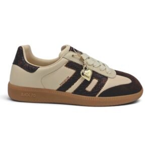 BACK70 - Cloud N303. Sneakers Donna in Pelle Effetto Rettile e Suede. (Burro con Dettagli caffè e Caramello, Sistema Taglie Calzature EU, Adulto, Donna, Numero, Media, 36)