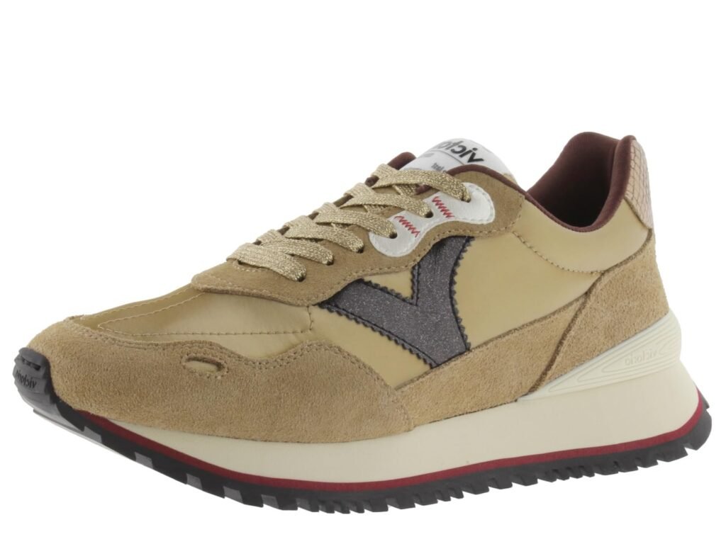 victoria Sneaker Viento Nylon Metallizzato & Pezzi in Crosta di Pelle Abbinati & Suola Dentata 1157115 per Donna Oro