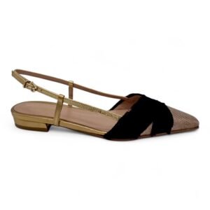 FESTA - Slingback Donna in Tessuto, manifattura Italiana. Cinturino Regolabile, Punta Affusolata, Tacco Basso Elegante.