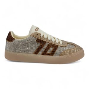 BACK70 - Sneakers Donna con Strass. Scarpe Casual Eleganti con Lacci, Suola Platform, Design Brillante Glamour.