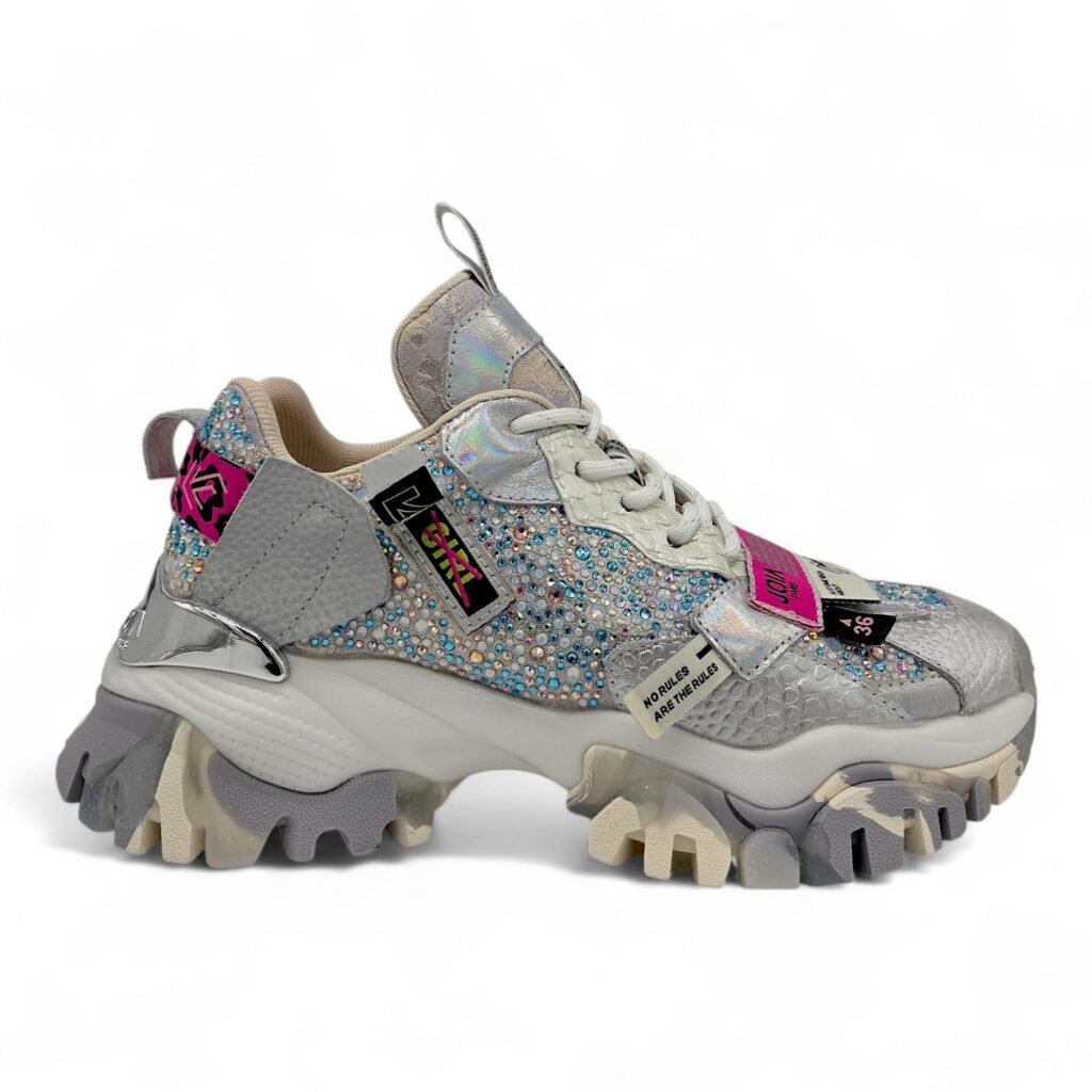 JOIA PARIS - Sneaker Donna chunky luxory. Scarpe fashion con strass e dettagli glitter. Suola oversize.