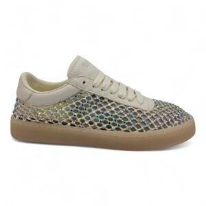BACK70 - Sneakers Donna con Strass. Scarpe Fashion Casual con Lacci, Suola Platform in Gomma. Design Glamour Lifestyle.