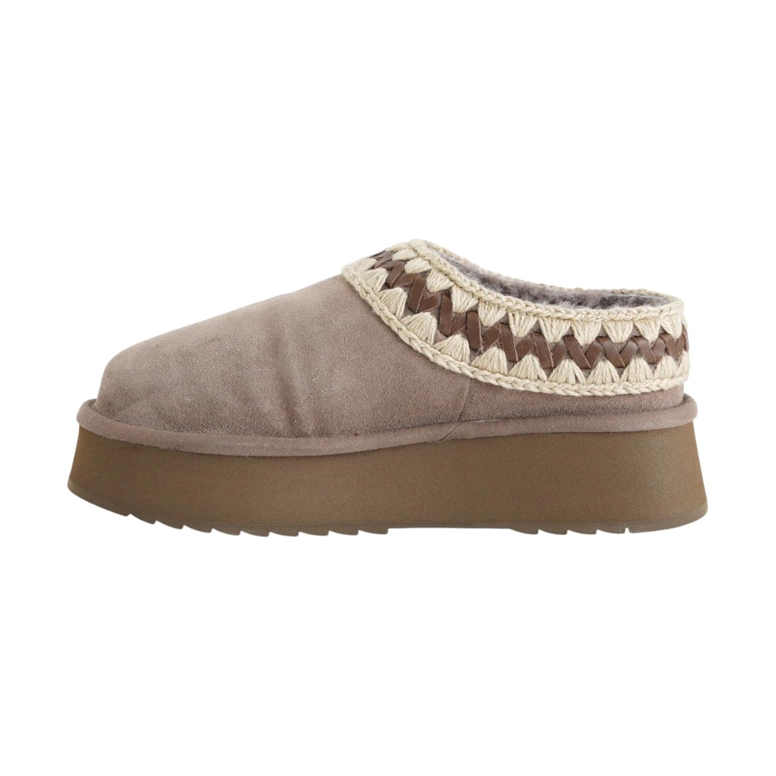 Mou - Platform Clog Suede Leather st. Sabot Donna con Shearling e Platform. (Tortora, Sistema Taglie Calzature EU, Adulto, Donna, Numero, Media, 39)