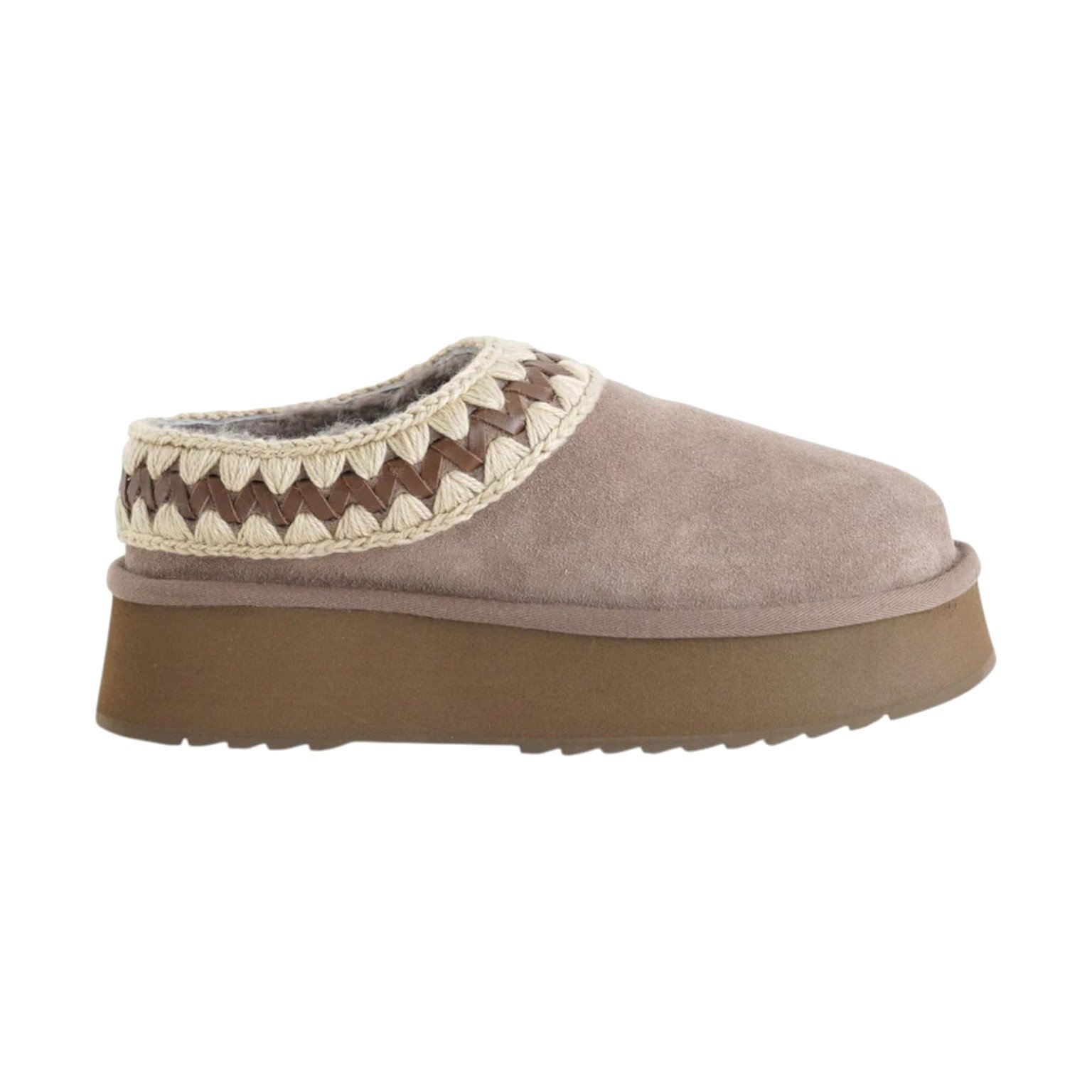 Mou - Platform Clog Suede Leather st. Sabot Donna con Shearling e Platform. (Tortora, Sistema Taglie Calzature EU, Adulto, Donna, Numero, Media, 39)
