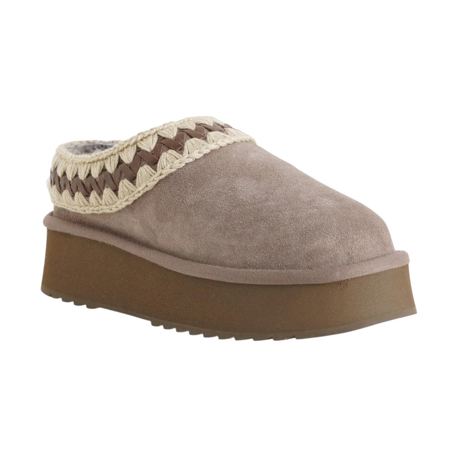Mou - Platform Clog Suede Leather st. Sabot Donna con Shearling e Platform. (Tortora, Sistema Taglie Calzature EU, Adulto, Donna, Numero, Media, 39)