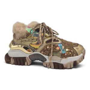 JOIA PARIS-Sneskers donna -Multicolor con inserti in pelle tessuti tecnici-pelliccia e paillettes-